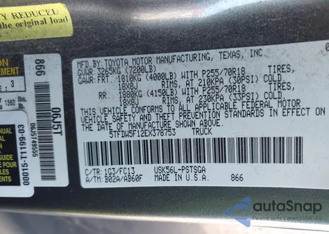 2014 Toyota Tundra Sr5 5.7L V8 из США, поврежденный, VIN 5TFDW5F12EX378753